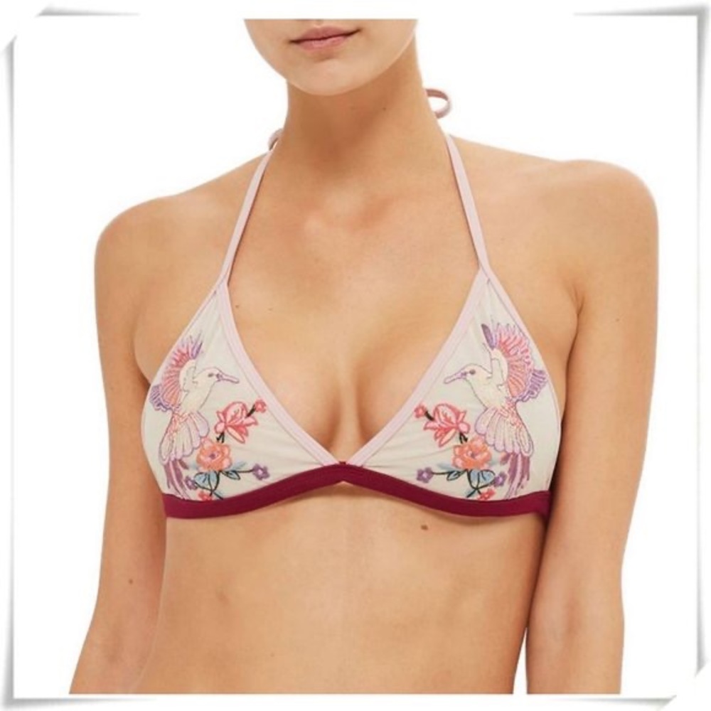 NEW Topshop Bird Embroidered Bikini Top